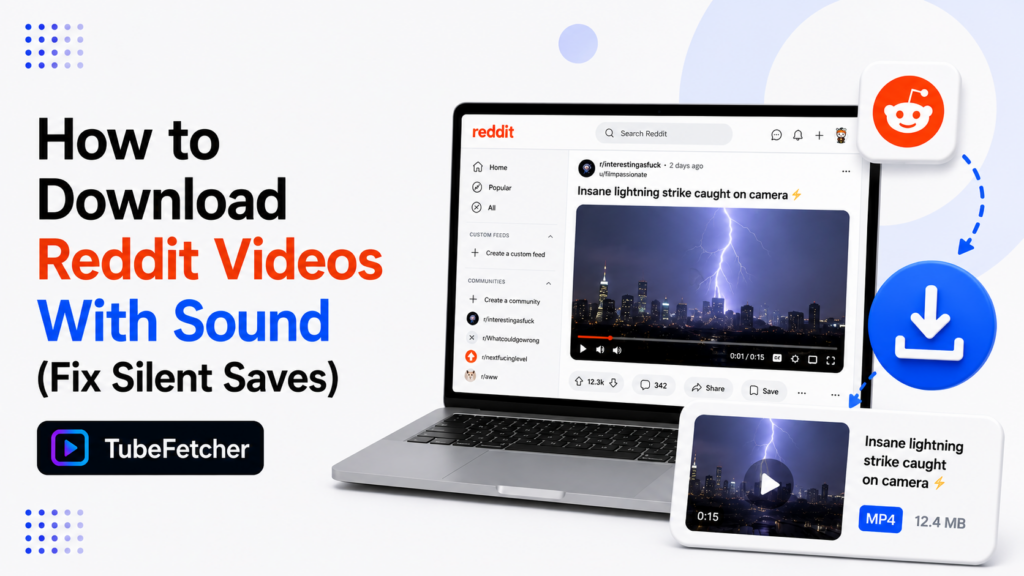 Reddit stores video and audio as separate streams. That is why saved Reddit videos play silent. Download Reddit videos with sound merged on any device.
